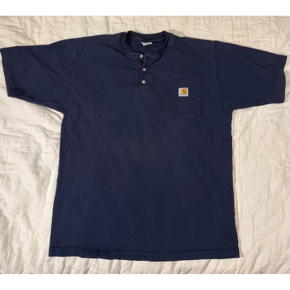 Carhartt Mens Navy Blue Short Sleeve Pocket Henley Heavyweight Shirt K84 NVY Med
